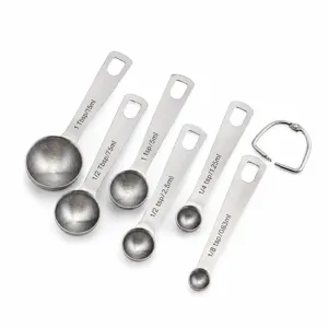 Edelstahl Messlöffel Set 6 Stück mit Ring für Küche Backen Kaffee Messen Werkzeug.