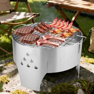 Gril à charbon de bois portable en acier inoxydable 14 pouces pour le camping en plein air