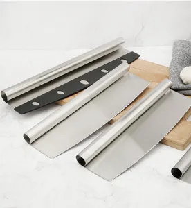 Stainless steel pizza rocking knife half moon dough cutter kitchen tool baking pastry