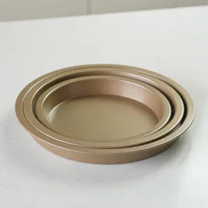 Gold Round Carbon Steel Non-Stick Pizza Baking Pan Cake Mold Kitchen Bakeware Tool For Pizza Cake Pastry Making