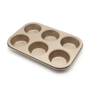 Champagne gold 6-cup muffin pan non-stick baking mold for cupcakes and oven use home kitchen tool.