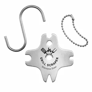 Stainless Steel BBQ Grill Scraper Multi-Functional Outdoor Barbecue Cleaning Tool with Hanging Hole and Chain