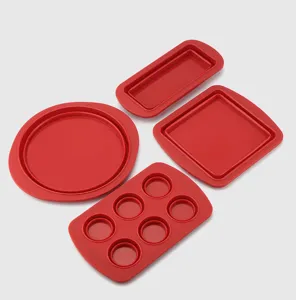 Silikon Backform Set Detail, faltbare rote runde quadratische und Muffin Tray Gestaltung.