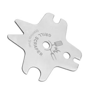 Stainless steel grill scraper heavy duty BBQ cleaning tool multi-notch grate cleaner.
