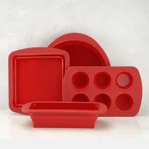 Zusammenklappbare Silikon Backform Set rote antihaft Kuchen Brot Backblech Muffin Form