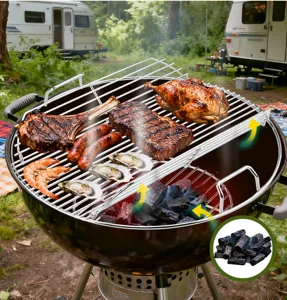 Roestvrijstalen ronde BBQ-grillrooster duurzaam houtskoolrooster buiten camping kookrek