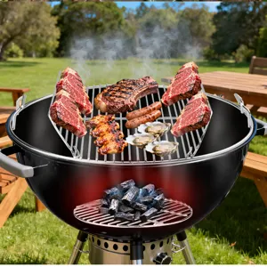 Roestvrijstalen BBQ grillrooster en houtskoolhouder voor buiten kamperen en barbecue.