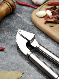 Stainless steel garlic press kitchen tool manual garlic crusher and ginger mincer device.