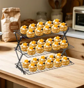 3-layer folding metal wire cooling rack for baking bread cookies and cakes kitchen grid shelf