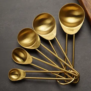 Gold stainless steel measuring spoons set 5 pieces baking cooking kitchen measuring tools