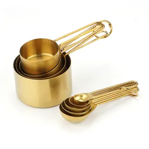 Stainless steel measuring cups and spoons set gold plated baking kitchen tools set