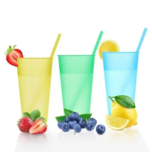 24oz glitter plastic straw cups set, large capacity reusable cold drink cups with straws.
