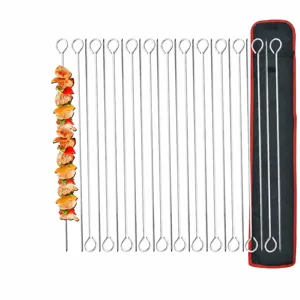 Spiedini per Barbecue in Acciaio Inossidabile con Borsa di Tela Spiedini di Metallo Riutilizzabili per Campeggio all'Aperto