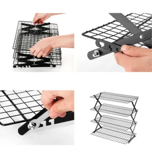 4-tier foldable metal wire cooling rack for baking, kitchen storage and space-saving display.