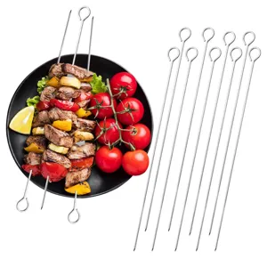 Set di spiedini per barbecue in acciaio inossidabile, bastoncini da griglia con anello per esterno.