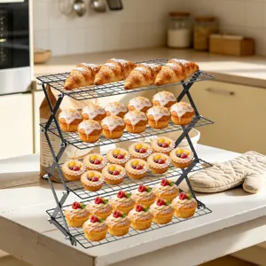 4-tier foldable cooling rack for baking, metal wire pastry rack for cakes and cookies.