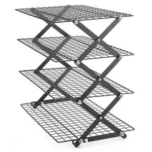 4-tier collapsible wire cooling rack metal mesh baking shelf folding kitchen storage organizer