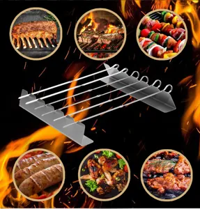 Stainless steel BBQ kebab rack set with skewers for outdoor camping and home grilling tools.