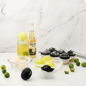 Silicone ice sphere mold tray for making whiskey cocktails, flexible DIY ice maker container box.