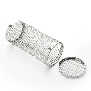 Stainless Steel Rolling Grill Basket Cylindrical BBQ Grilling Net Mesh Tool For Outdoor Kitchen