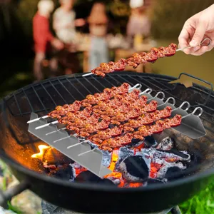 12-piece BBQ skewer set with grill rack stainless steel meat sticks for outdoor camping