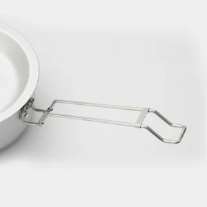 Portable camping pot with foldable stainless steel handle for outdoor cooking and hiking use