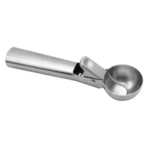 Stainless steel ice cream scoop with trigger release, perfect for scooping ice cream, 7 inches.