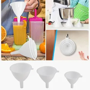 Household plastic kitchen funnel set, white oil funnel, 3-piece multi-purpose liquid tool.