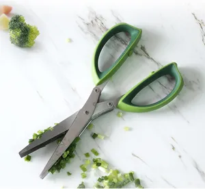Stainless steel 5-layer kitchen scissors for cutting green onions, herbs, and baby food easily.