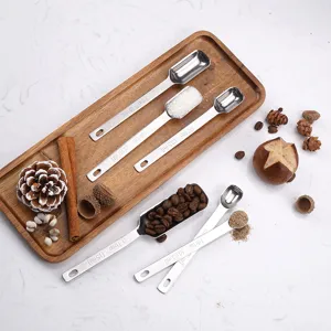Stainless steel measuring spoons set of 6 with clear capacity scale for kitchen baking coffee.