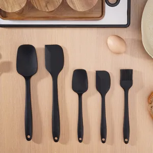 Set de espátulas de silicona de grado alimentario 5 pzs utensilios de repostería negros
