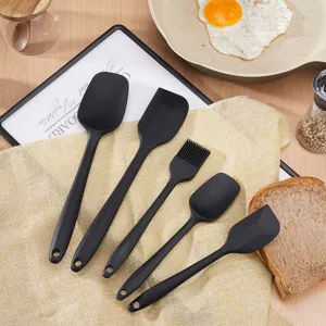 Set de espatula de silicona 5 piezas negro utensilios de horno para tarta crema pincel.