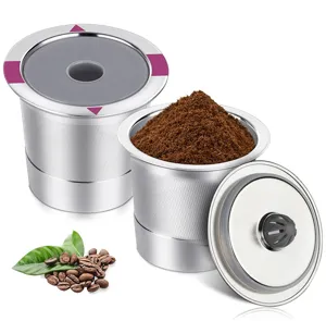 Stainless steel reusable K-cup coffee filter pod for Keurig 1.0 and 2.0 machines, detailed view.