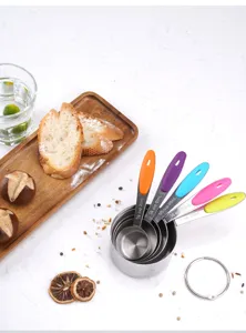 Stainless steel measuring cups set 5 pieces baking spoons with colorful handles for kitchen