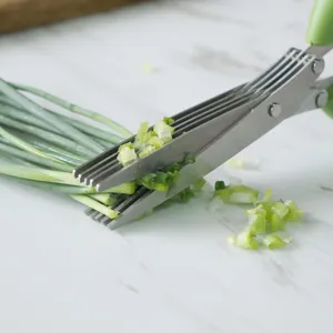 5-layer stainless steel herb scissors, multi-blade kitchen scissors for cutting green onions.