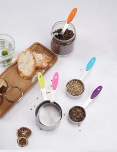 Stainless steel measuring cups 5 piece set with colorful silicone handles for baking coffee