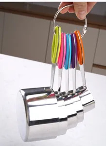 Stainless steel measuring cups 5 piece set with colorful handles kitchen baking tools