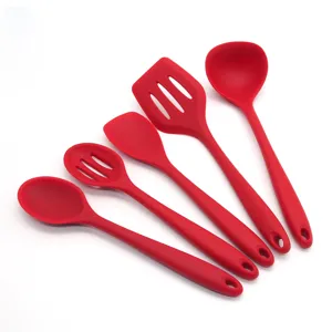 Food grade silicone kitchen utensils 5-piece set red non-stick cookware spatula soup spoon cooking tool