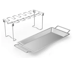 Support de rôtissage de pilon de poulet en acier inoxydable avec plateau pour barbecue.