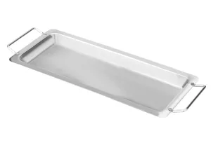 Plateau de barbecue rectangulaire en acier inoxydable avec poignees doubles vue detail