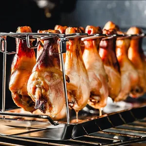 Support de pilon de poulet en acier inoxydable avec bac d'égouttage pour four barbecue