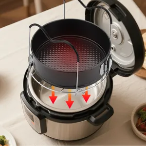 Panier vapeur en acier inoxydable pour autocuiseur, support multi-usage avec poignée.