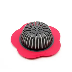 Filtre d'évier de cuisine en forme de fleur avec base rouge et panier fendu gris