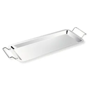 Plateau rectangulaire en acier inoxydable avec poignées doubles pour barbecue vue principale