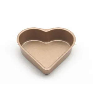 Small 3.5 inch heart shaped carbon steel nonstick cake baking pan gold dessert mold