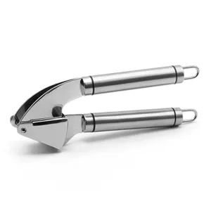 Stainless steel garlic press kitchen tool main image, durable manual garlic mincer crusher.