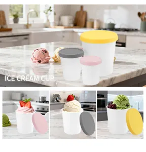 Reusabale ice cream tubs with silicone lids multi specification frozen dessert containers