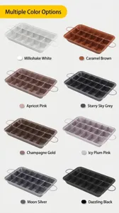 Λεπτομέρεια πολύχρωμου ταψιού brownie με αντικολλητικό διαχωριστικό πλέγμα και λαβές.