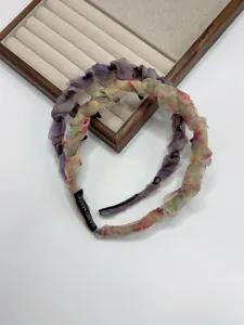 Women chiffon pleated floral hair band non-slip teeth headband daily cute hair accessories