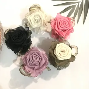 Elegant Organza Rose Flower Hair Claw Clip Sweet Floral Hair Accessories For Women Girls Daily Hair Styling